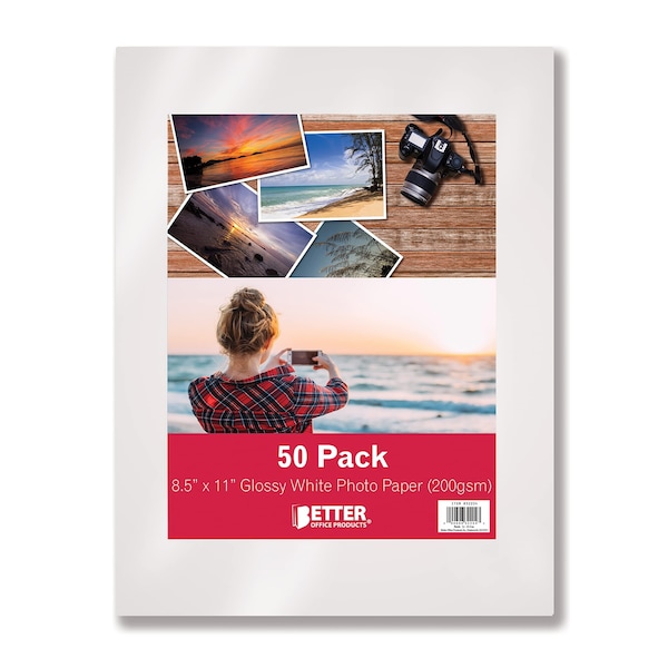 Better Office Products Glossy Photo Paper, 8.5 x 11 Inch, 50 Sheets, 200 gsm, Letter Size, 50PK 32204 - main